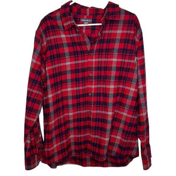Eddie Bauer Flannel‎ Shirt Men's XXL 2XL Red Plaid Long Sleeve Button Up Casual - Picture 1 of 7
